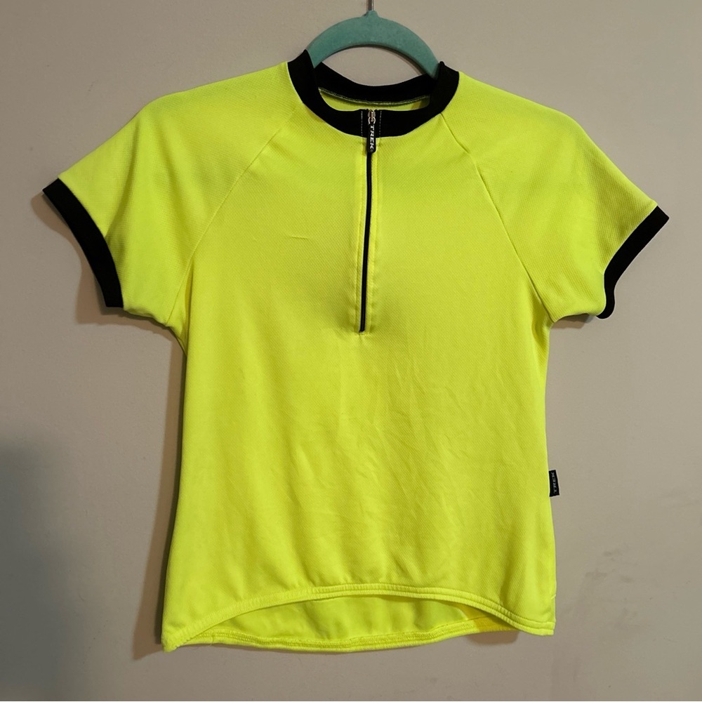 TREK Neon Yellow Women’s 1/4 Zip CYCLING JERSEY Running Gym Short Sleeve Shirt
